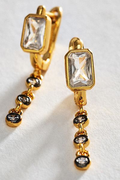 By Anthropologie Two Tone Crystal Pendant Earrings