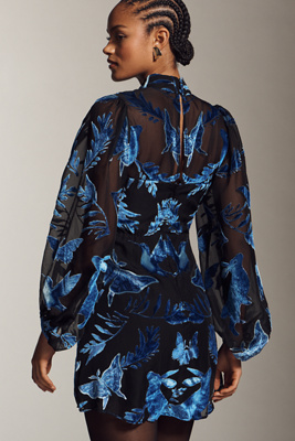 farm rio x anthropologie long-sleeve burnout velvet mini dress Long-Sleeve Burnout Velvet Mini Dress