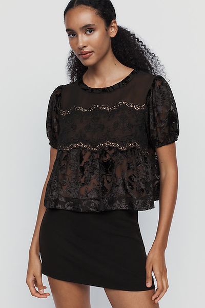 By Anthropologie Velvet Burnout Swing Top