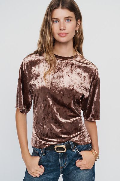 By Anthropologie Velvet Cinched Crewneck Tee