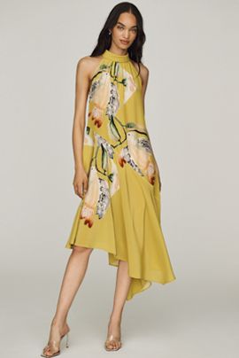 By Anthropologie Victoria Poveda Silk Halter Midi Dress