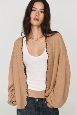 By Anthropologie Waffle-Knit Scalloped Cardigan