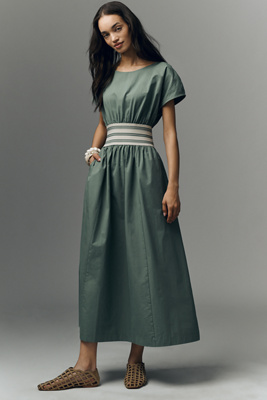 By Anthropologie - Waisted Short-Sleeve A-Line Midi Dress