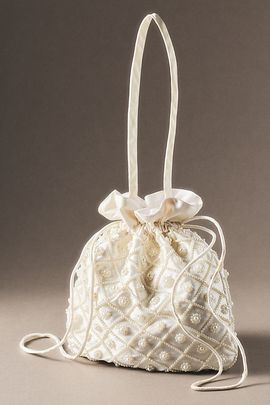 By Anthropologie Weddings Beaded Satin Drawstring Bag
