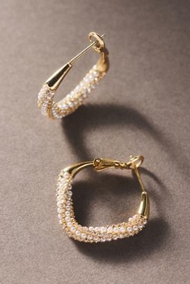 By Anthropologie Weddings By Anthropologie Pearled Crystal Square Hoop Earrings
