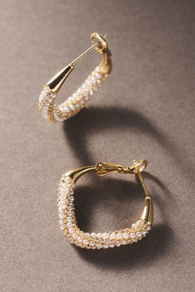 By Anthropologie Weddings By Anthropologie Pearled Crystal Square Hoop Earrings