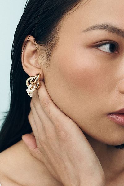 By Anthropologie Weddings Double-Hoop Pearl Drop Earrings