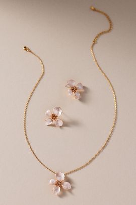 By Anthropologie Weddings Lilly Floral Earrings and Necklace Set