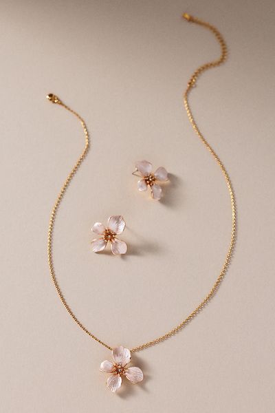 By Anthropologie Weddings Lilly Floral Earrings and Necklace Set