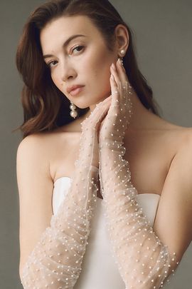 By Anthropologie Weddings Over-The-Elbow Pearl Tulle Fingerless Gloves