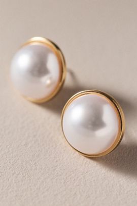 By Anthropologie Weddings Round Bezel Pearl Earrings