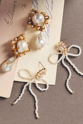 By Anthropologie Weddings Vintage-Inspired Pearl Bow Earrings