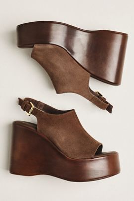 By Anthropologie Wood-Bottom Slingback Platform Wedge Heels