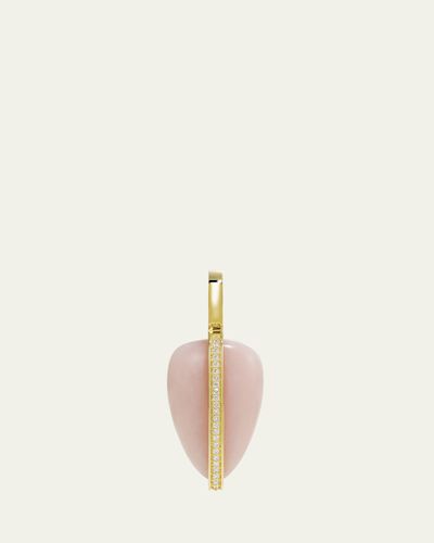 By Pariah 14K Yellow Gold Small Diamond Pebble Pendant with Pink Opal