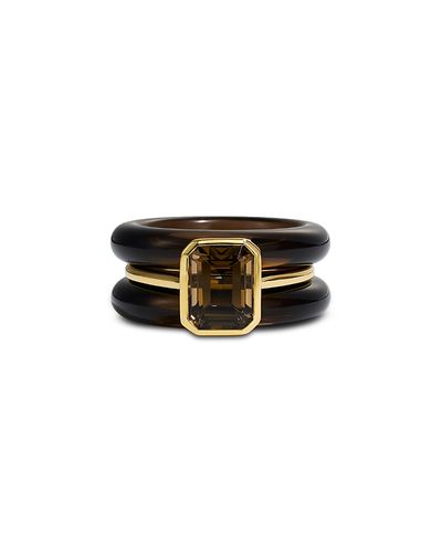 By Pariah By Pariah 14K Yellow Gold Smoky Quartz Stack Rings, Set of 3