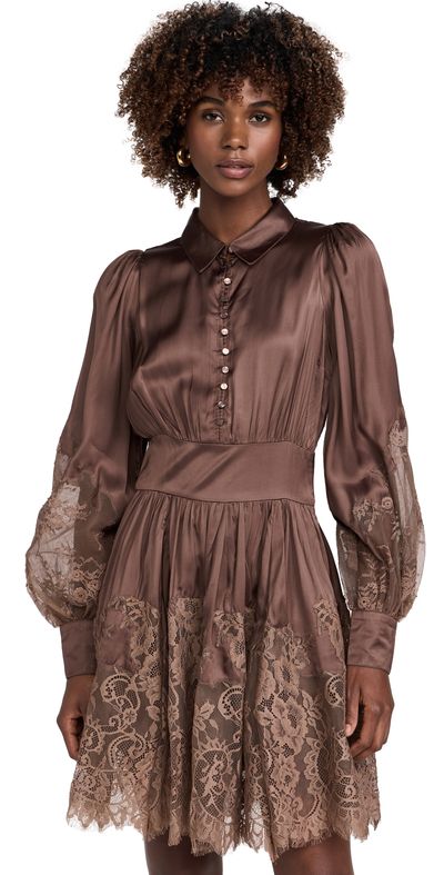 blue dress for baby girl Ashley Cowl Neck Lace And Satin Maxi Dress - Mocha main image 0