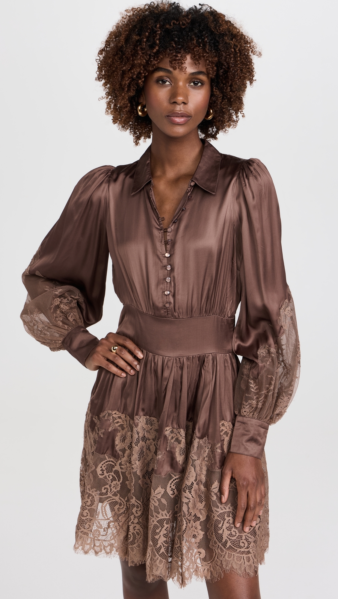 brown satin and lace dress Evana Lace Maxi Dress - Brown main image 0