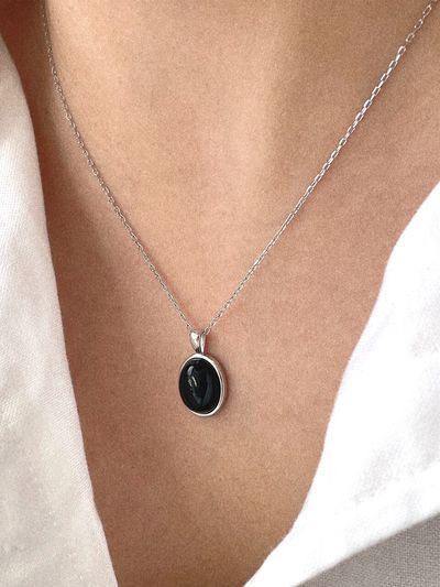 byweekend Silver 925 Onyx Circle Necklace