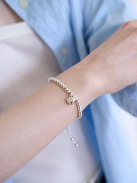 byweekend Sterling Silver Adjustable Heart Ball Bracelet