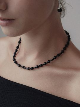 byweekend Sterling Silver Genuine Onyx Ball Necklace [Black]
