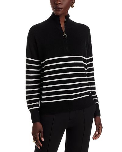 C By Bloomingdale's Cashmere C by Bloomingdale's Cashmere 100% Cashmere Mock Neck Quarter Zip Striped Sweater