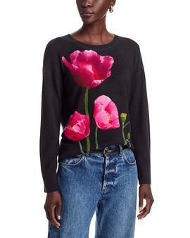 C By Bloomingdale's Cashmere C by Bloomingdale's Cashmere Large Floral Crewneck Cashmere Sweater