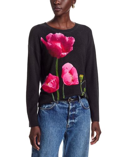 C By Bloomingdale's Cashmere C by Bloomingdale's Cashmere Large Floral Crewneck Cashmere Sweater