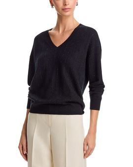 C By Bloomingdale's Cashmere C by Bloomingdale's Cashmere Rhinestone V Neck Cashmere Sweater, Exclusive