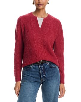 C By Bloomingdale's Cashmere C by Bloomingdale's Cashmere Split Neck Cable Sweater