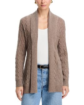 C By Bloomingdale's Cashmere C by Bloomingdale's Cashmere Tie Waist Cable Open Front Cashmere Cardigan