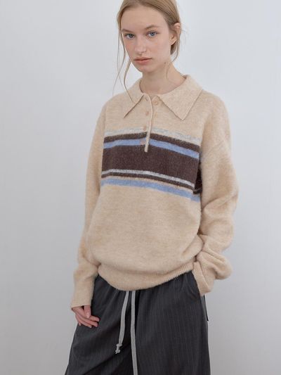 CACELE MULTI STRIPE POLO KNIT