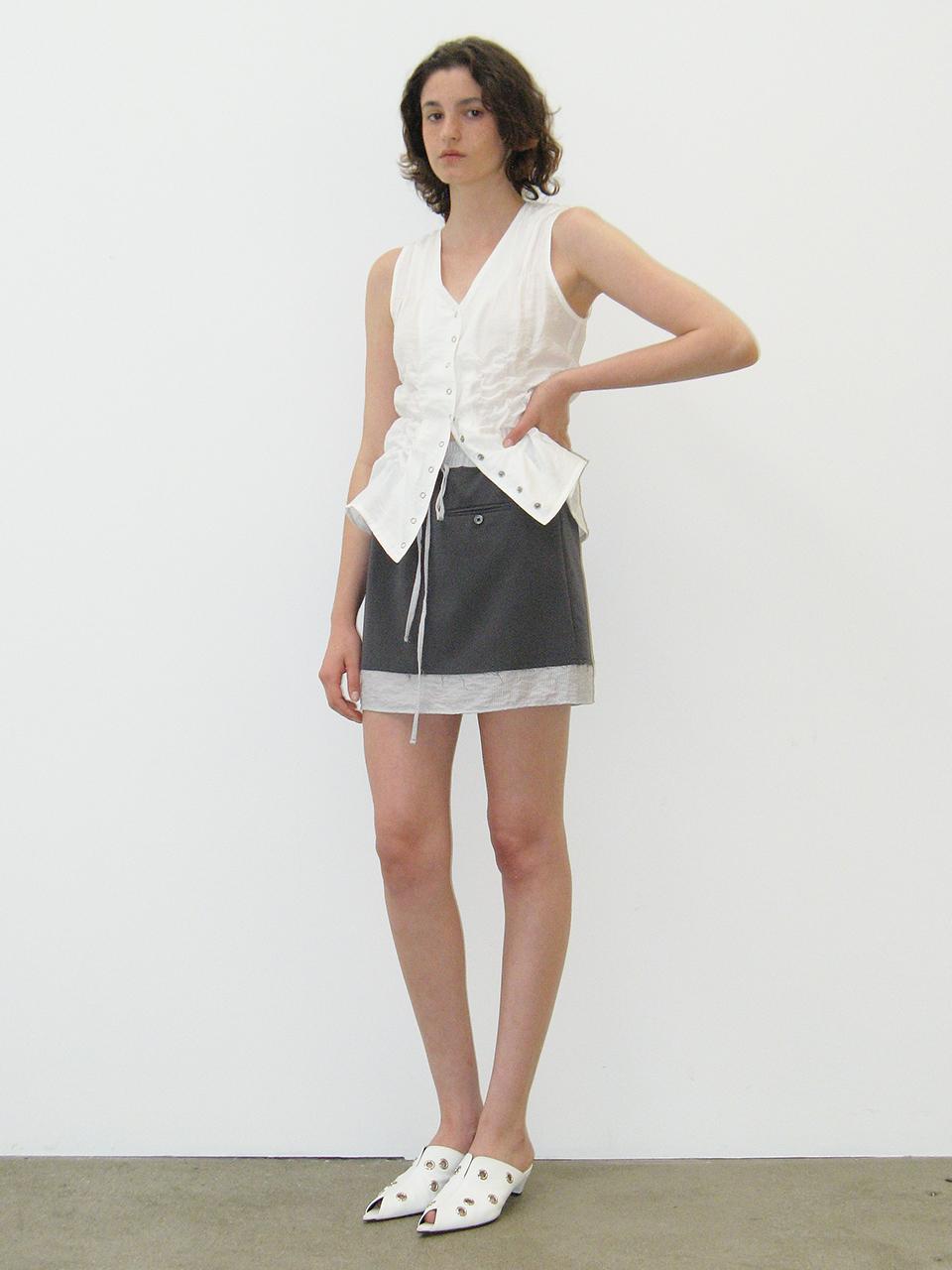CACELE RAW CUT LAYERED SKIRT, CHARCOAL