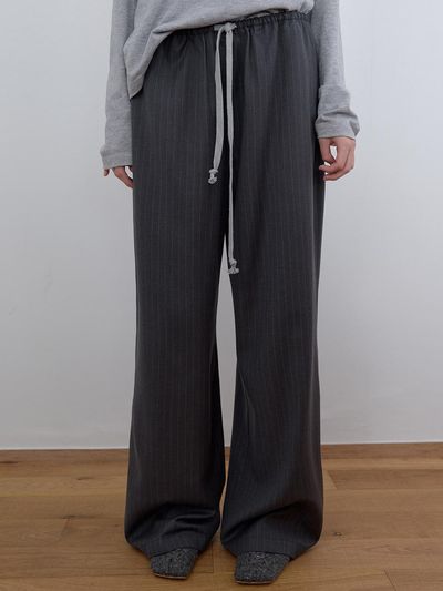 CACELE RELAXED WIDE STRIPE PANTS, CHARCOAL