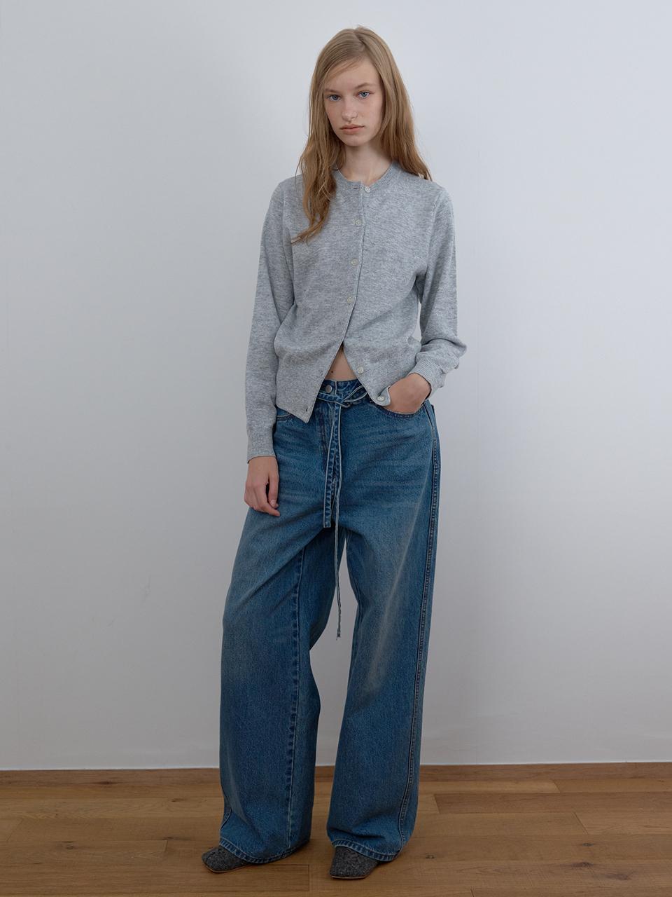 CACELE WIDE LEG BELTED JEANS, WASHED BLUE
