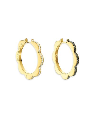 Cadar Cadar 18K Yellow Gold Bloom White & Black Diamond Outline Flower Hoop Earrings