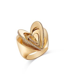 Cadar Cadar 18K Yellow Gold Endless Diamond Folded Heart Statement Ring