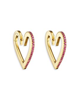 Cadar Cadar 18K Yellow Gold Endless Ruby Heart Hoop Earrings