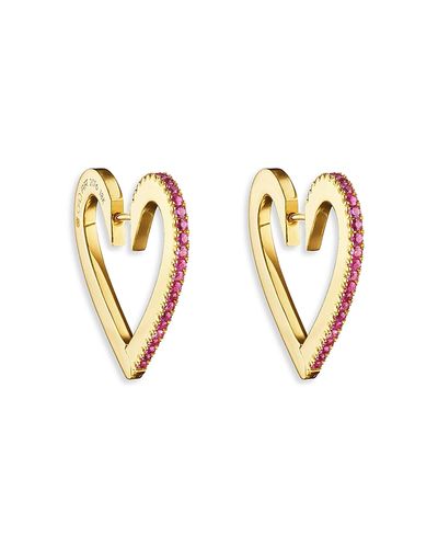 Cadar Cadar 18K Yellow Gold Endless Ruby Heart Hoop Earrings