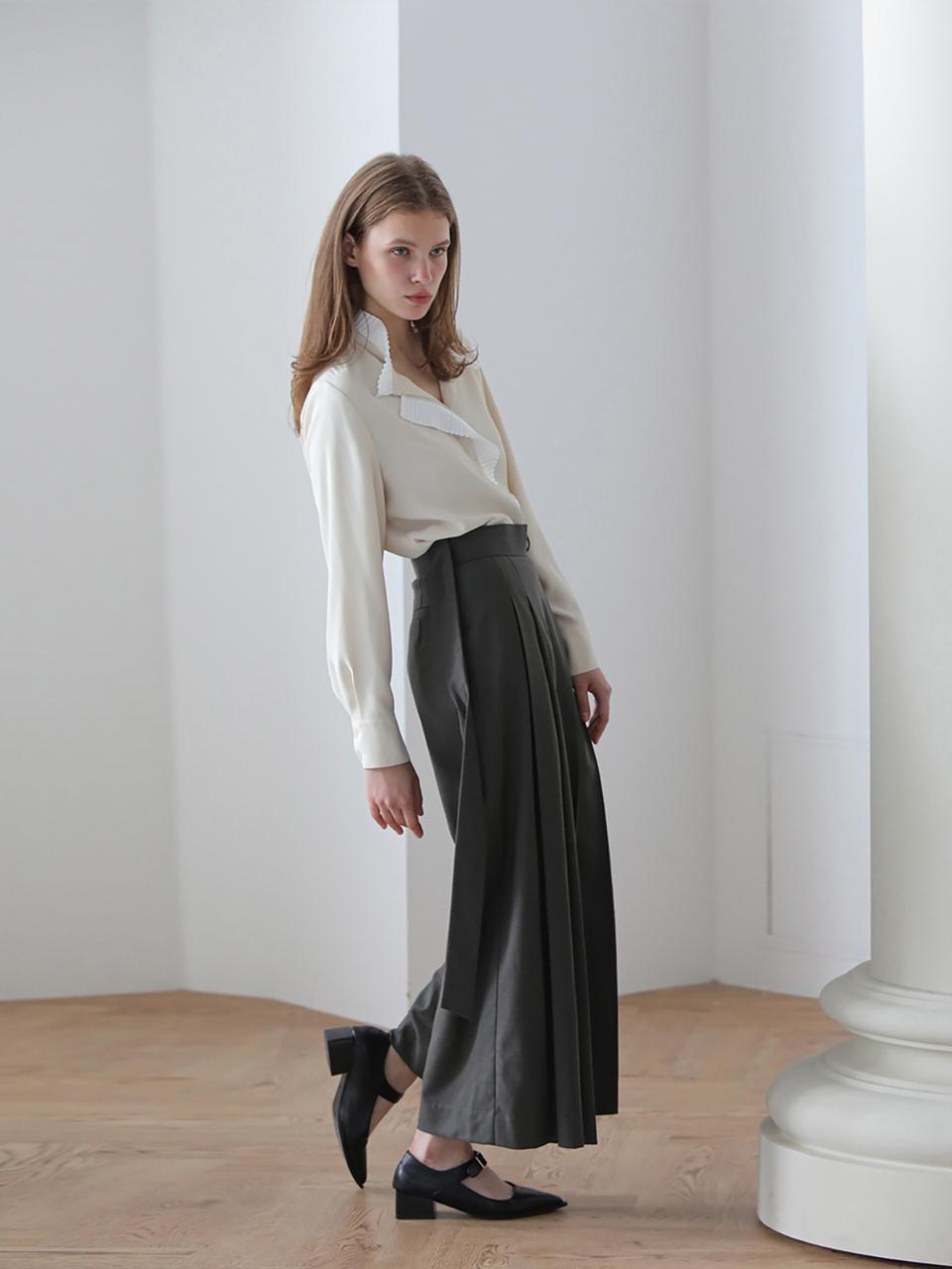CAHIERS [CAHISIENNE] Pleated Wide Pants_Dark Khaki