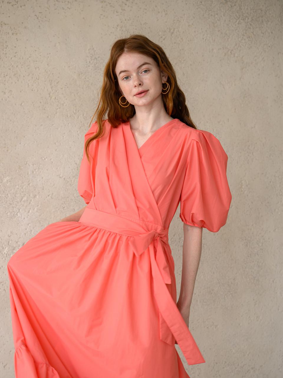 CAHIERS [CAHISIENNE] Puff sleeve wrap style maxi dress