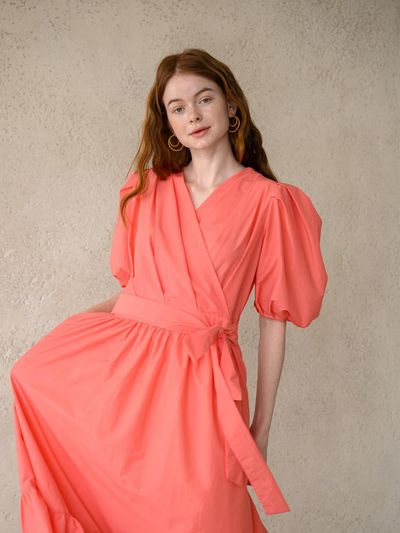 CAHIERS [CAHISIENNE] Puff sleeve wrap style maxi dress