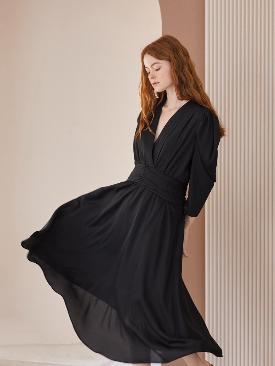 CAHIERS [CAHISIENNE] Wrap Style Chiffon dress_Black