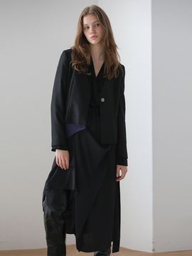 CAHIERS [CAIGIENNE] V-neck Color Block Unbalanced Blazer