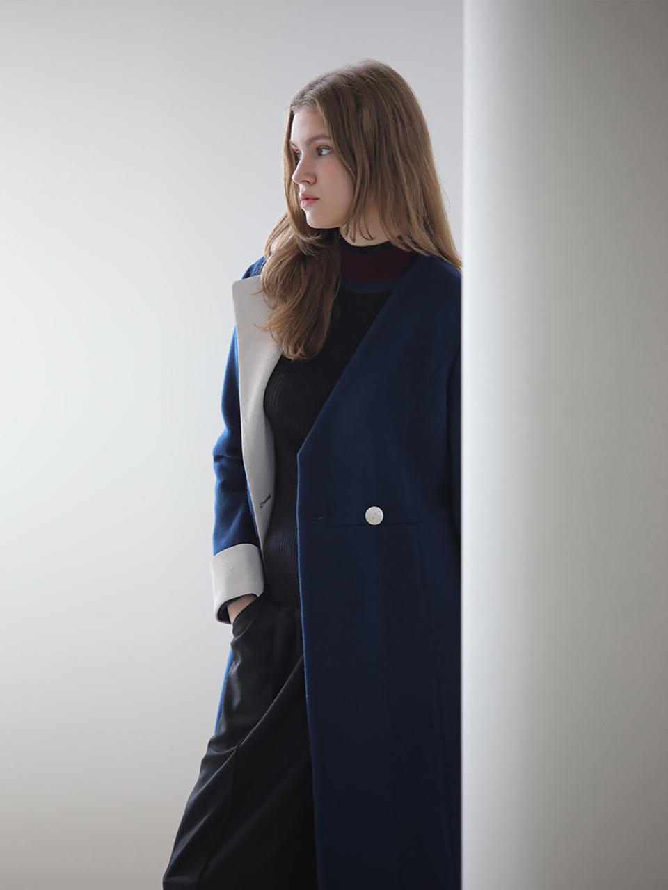 CAHIERS [CAIGIENNE] V-Neck Unbalanced Long Coat