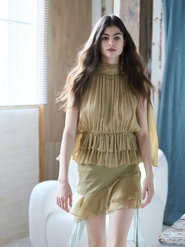 CAHIERS [KAIYE] Asymmetric Flare Midi Silk Skirt