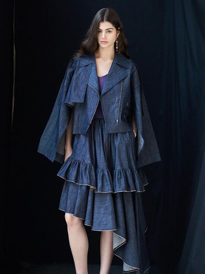CAHIERS [KAIYE] Asymmetric Tiered Denim Skirt