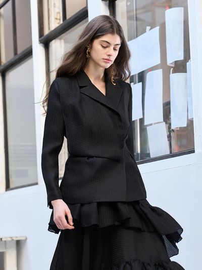 CAHIERS [KAIYE] Draped Tailored Silk Blazer
