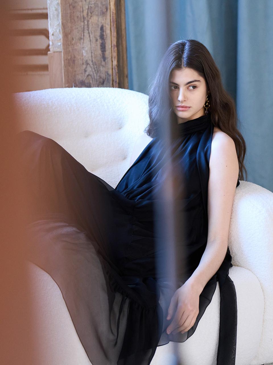CAHIERS [KAIYE] Halterneck Unbalanced Balloon Long Dress