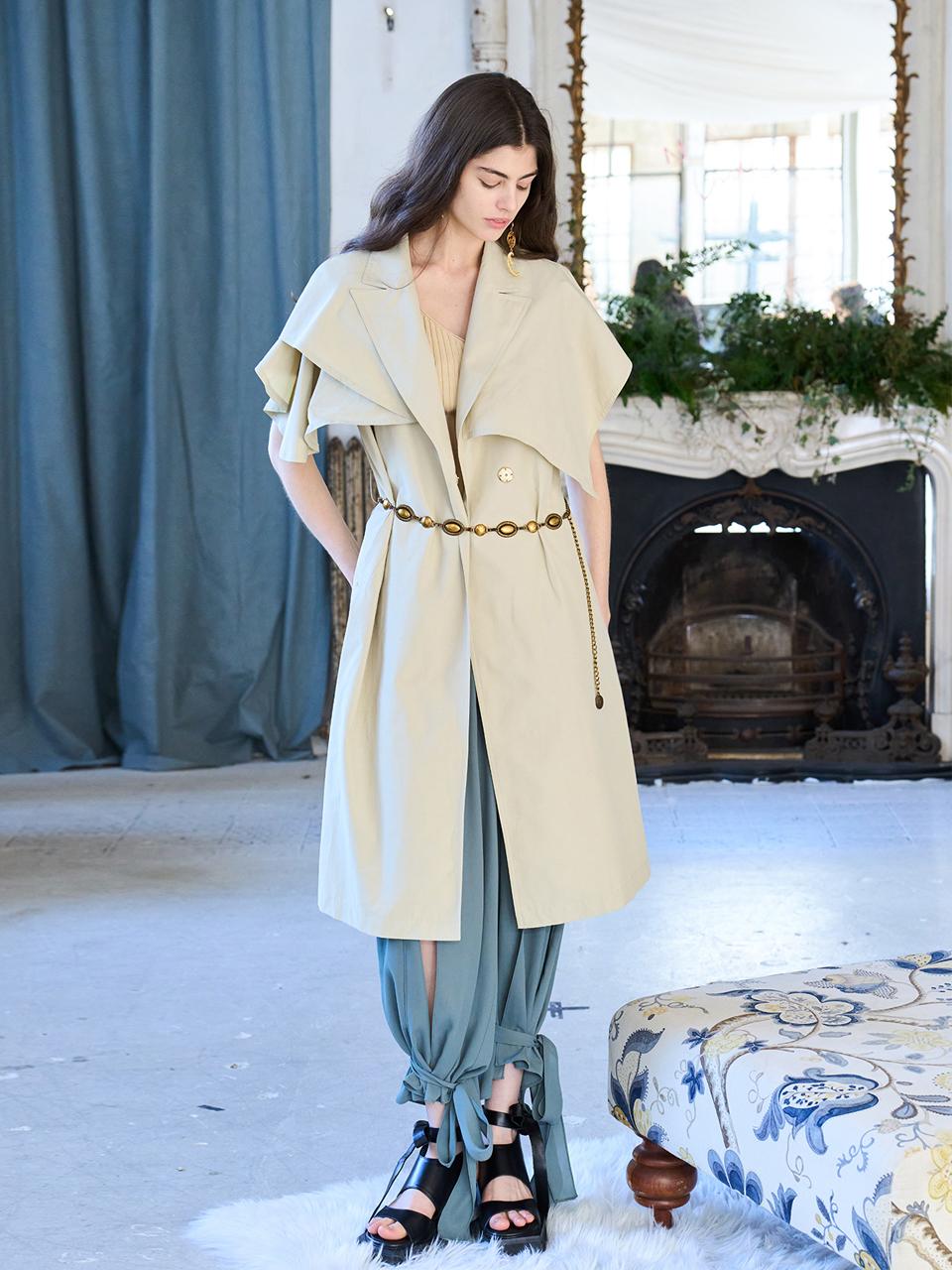 CAHIERS [KAIYE] Slit Detail Ribbon Pants [Jungle Green]