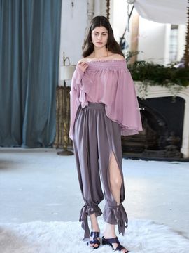CAHIERS [KAIYE] Slit Detail Ribbon Wide Pants [Grey]